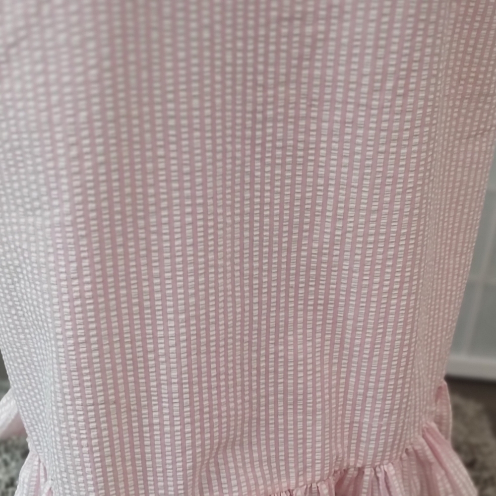 Vintage Pink Seersucker Women's Robe Housecoat Embellished Ribbon And Lace Large - Picture 9 of 14